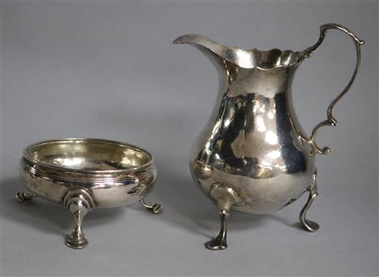 A George III silver helmet jug, London 1768 and a bun salt, 1768